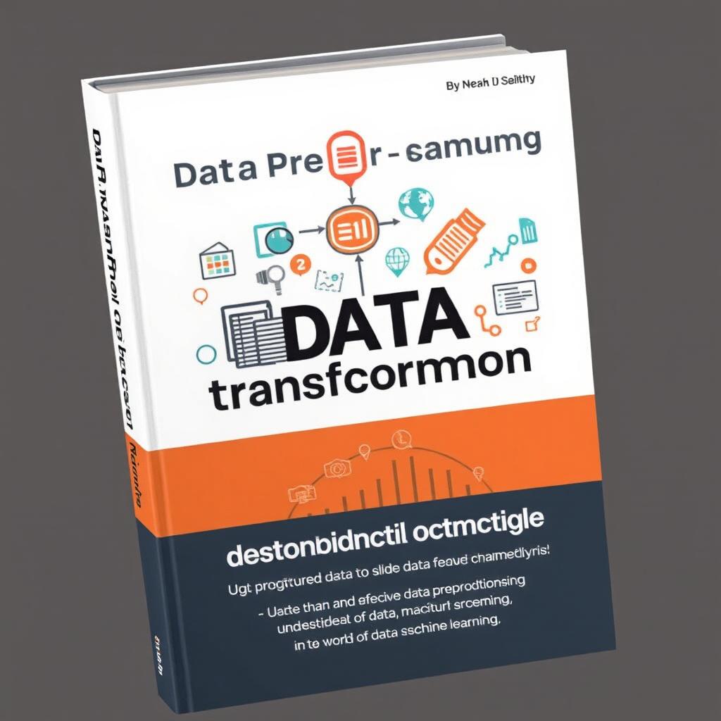 Cover book depicting the concept of data transformation, featuring visual symbols that illustrate the change from unstructured data to cleaned data ready for analysis or modeling