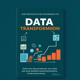 Cover book depicting the concept of data transformation, featuring visual symbols that illustrate the change from unstructured data to cleaned data ready for analysis or modeling