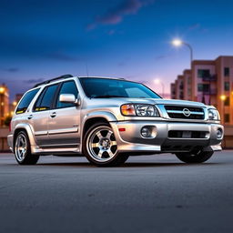 A 2001 Nissan Pathfinder SE R50 in Nissan's KR4 Sonic Silver, featuring a stylish and sporty design with a 2-inch lowered suspension