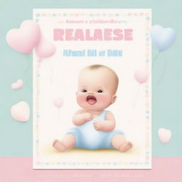 This is a delightful digital art image, styled as a movie poster, announcing the arrival of a new baby in English