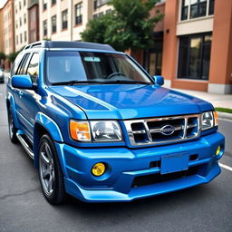 A 2001 Nissan Pathfinder SE R50, stunningly painted in Nissan's TV2 Bayside Blue, featuring a sporty appearance with a 2-inch lowered suspension