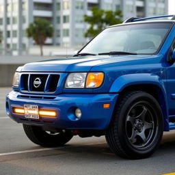A 2001 Nissan Pathfinder SE R50, strikingly painted in Nissan's TV2 Bayside Blue
