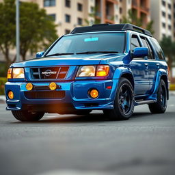 A 2001 Nissan Pathfinder SE R50, strikingly painted in Nissan's TV2 Bayside Blue