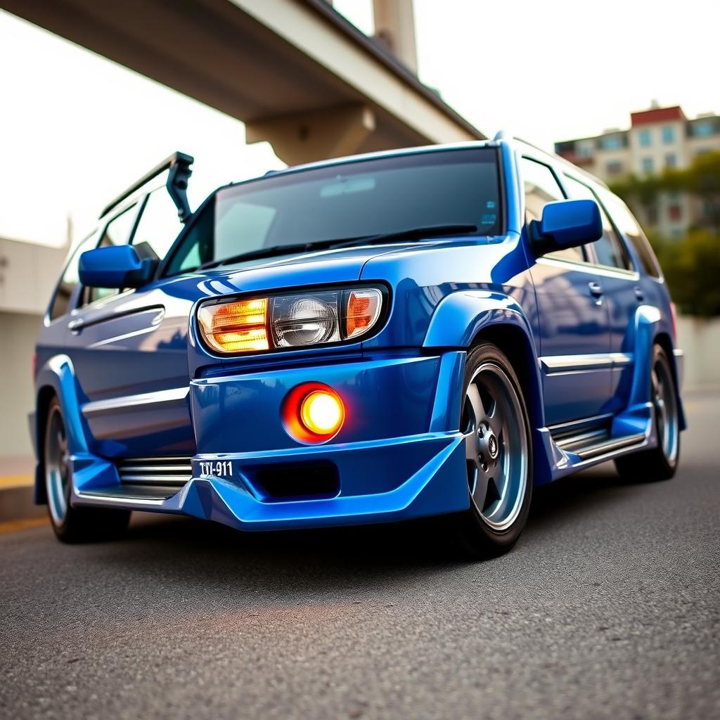 A 2001 Nissan Pathfinder SE R50, strikingly painted in Nissan's TV2 Bayside Blue