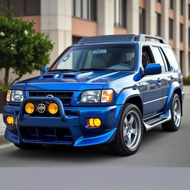 A 2001 Nissan Pathfinder SE R50, strikingly painted in Nissan's TV2 Bayside Blue