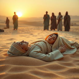 An inspiring and serene scene depicting Sumayyah, a righteous woman and martyr, in her final moments