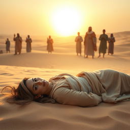 An inspiring and serene scene depicting Sumayyah, a righteous woman and martyr, in her final moments