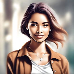 A digital art image of a young woman radiating charm and confidence