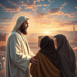 A powerful and emotional scene depicting the Prophet Muhammad in Makkah, addressing the family of Yasir, who faced persecution and were martyred by Abu Jahl