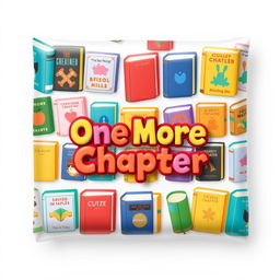 A square design featuring a lively pattern of various colorful books, each uniquely illustrated with distinct titles and designs