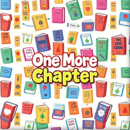 A square design featuring a lively pattern of various colorful books, each uniquely illustrated with distinct titles and designs