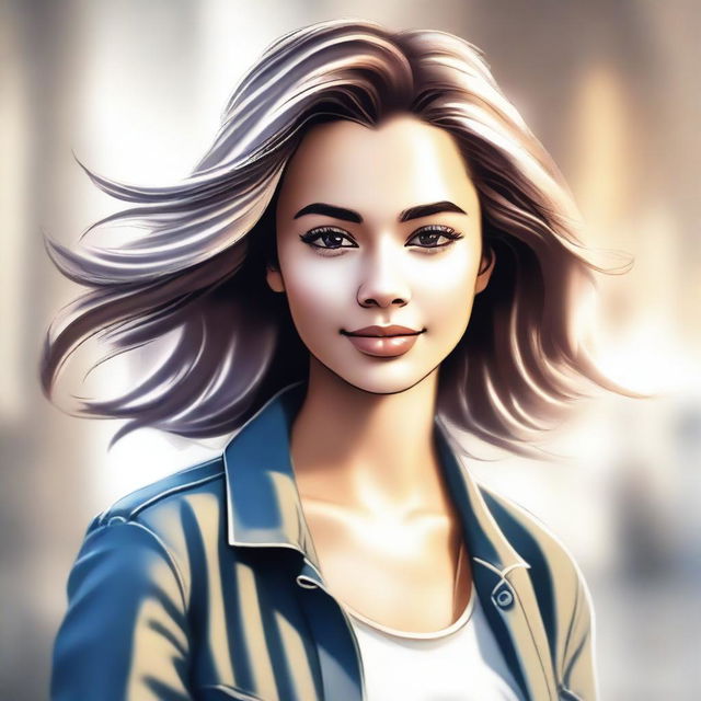 A digital art image of a young woman radiating charm and confidence