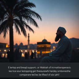 A contemplative scene showing the Prophet Muhammad in Makkah, lost in thought as he reflects on the martyrdom of the Yasir family, who were brutally killed by Abu Jahl