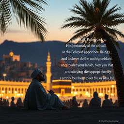 A contemplative scene showing the Prophet Muhammad in Makkah, lost in thought as he reflects on the martyrdom of the Yasir family, who were brutally killed by Abu Jahl