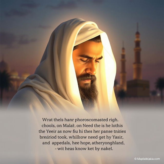 A poignant and reflective scene depicting the Prophet Muhammad in Makkah, partially shrouded in light, with his face illuminated from the front, conveying a sense of divine presence and wisdom