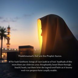 A poignant and reflective scene depicting the Prophet Muhammad in Makkah, partially shrouded in light, with his face illuminated from the front, conveying a sense of divine presence and wisdom