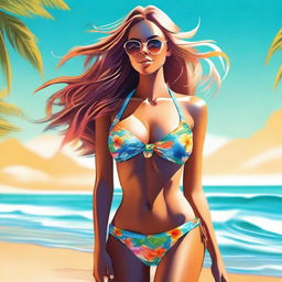 A high-quality digital art image of a stylish woman in a bikini