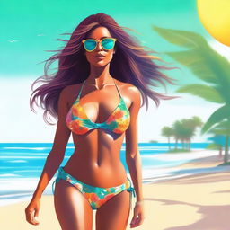 A high-quality digital art image of a stylish woman in a bikini