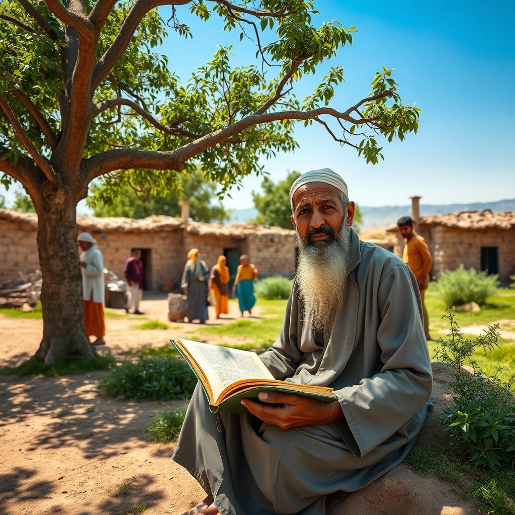In a small village in Yemen, a humble man named Uwais al-Qarni is depicted in a serene and picturesque setting