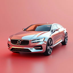 A stunning 3D render of a futuristic chrome pearl metallic Volvo 345, designed as a sleek 3-door hatchback that appears to be capable of flight
