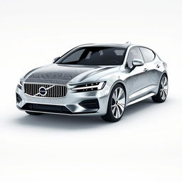 A stunning 3D render of a futuristic chrome pearl metallic Volvo 345, depicted as a flying 3-door hatchback that embodies an unprecedented design