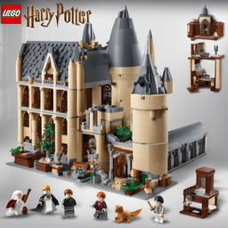 The image features a detailed Lego Harry Potter set on a white background