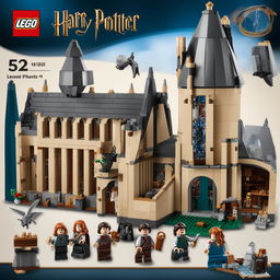 The image features a detailed Lego Harry Potter set on a white background