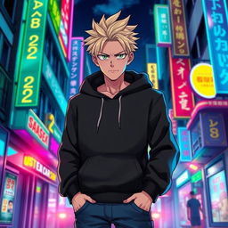A tall adult male character illustrated in the Jujutsu Kaisen (JJK) art style, featuring striking blonde hair and bright green eyes
