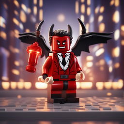 A high-quality digital art image depicting the character of Lucifer in the style of Lego