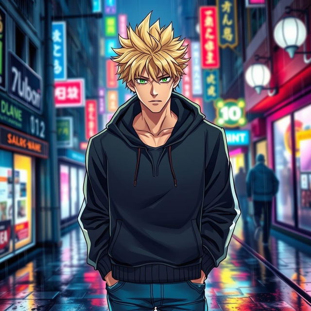 A light novel comic book cover featuring a tall adult male character with striking blonde hair and vivid green eyes