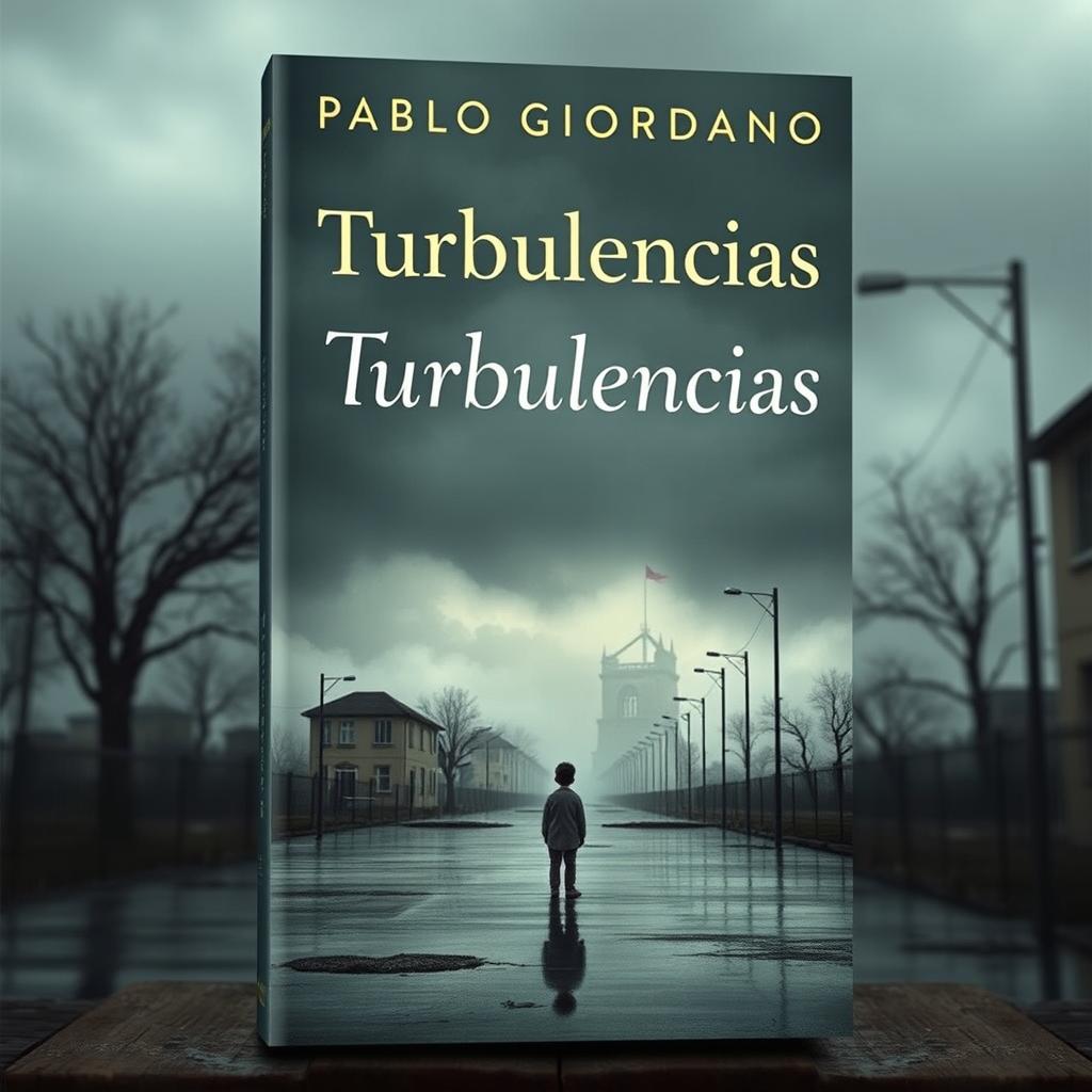 A hyper-realistic book cover for a novel titled "Turbulencias" with the author's name "Pablo Giordano" prominently and clearly displayed at the top