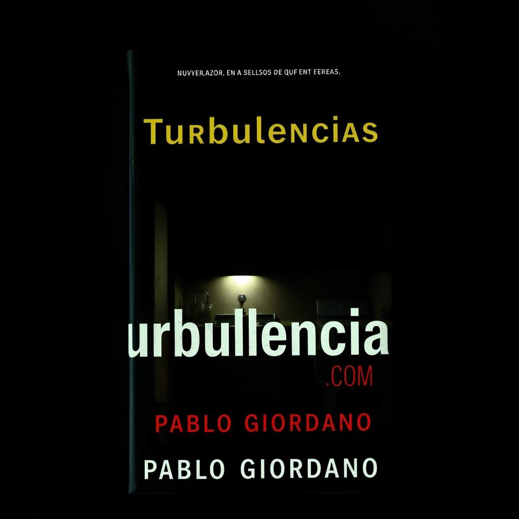 A hyper-realistic book cover designed explicitly for a novel titled "Turbulencias" with the author's name "Pablo Giordano" displayed clearly and prominently