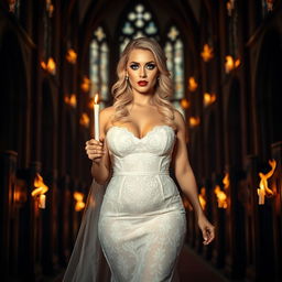 A beautiful and sexy curvy bride with stunning blonde hair and sparkling light blue eyes