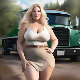 This is a high-resolution digital art image showcasing a beautiful, full-figured Nordic woman, possibly in her 40s, with blonde hair