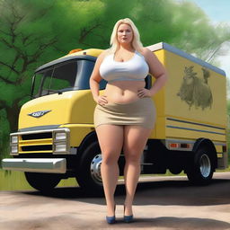 This is a high-resolution digital art image showcasing a beautiful, full-figured Nordic woman, possibly in her 40s, with blonde hair