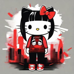 This is a vibrant, digital art image of Hello Kitty with a unique twist