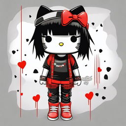 This is a vibrant, digital art image of Hello Kitty with a unique twist