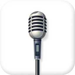 A polished game icon featuring a single vintage-style microphone elegantly positioned against a bright white background