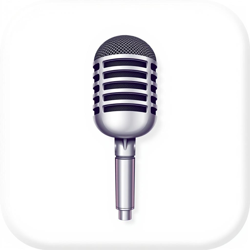 A polished game icon featuring a single vintage-style microphone elegantly positioned against a bright white background