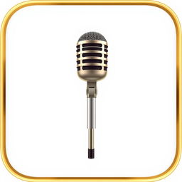 A polished game icon featuring a single vintage-style microphone elegantly positioned against a bright white background