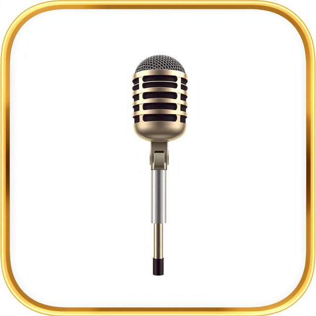 A polished game icon featuring a single vintage-style microphone elegantly positioned against a bright white background
