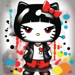 This is a vibrant, digital art image of Hello Kitty with a unique twist