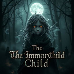 An eerie, captivating thumbnail for a title called 'The Immortal Child', featuring a mystical forest under the moonlight