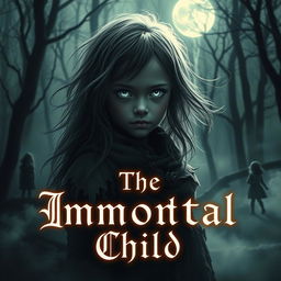 An eerie, captivating thumbnail for a title called 'The Immortal Child', featuring a mystical forest under the moonlight