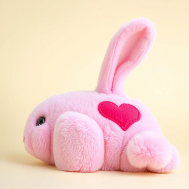 A cute pink rabbit with a completely purple head, laying on its back