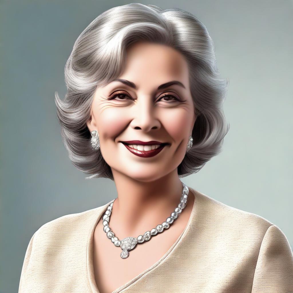 A high-quality digital art image depicting a confident and attractive woman in her 60s