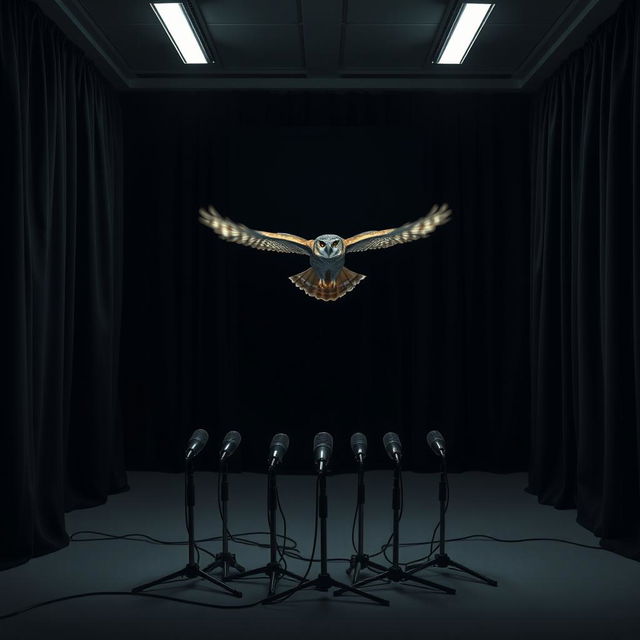 A hyper-realistic vertical image for a book cover featuring an owl in flight, although the owl remains indistinct and partially obscured