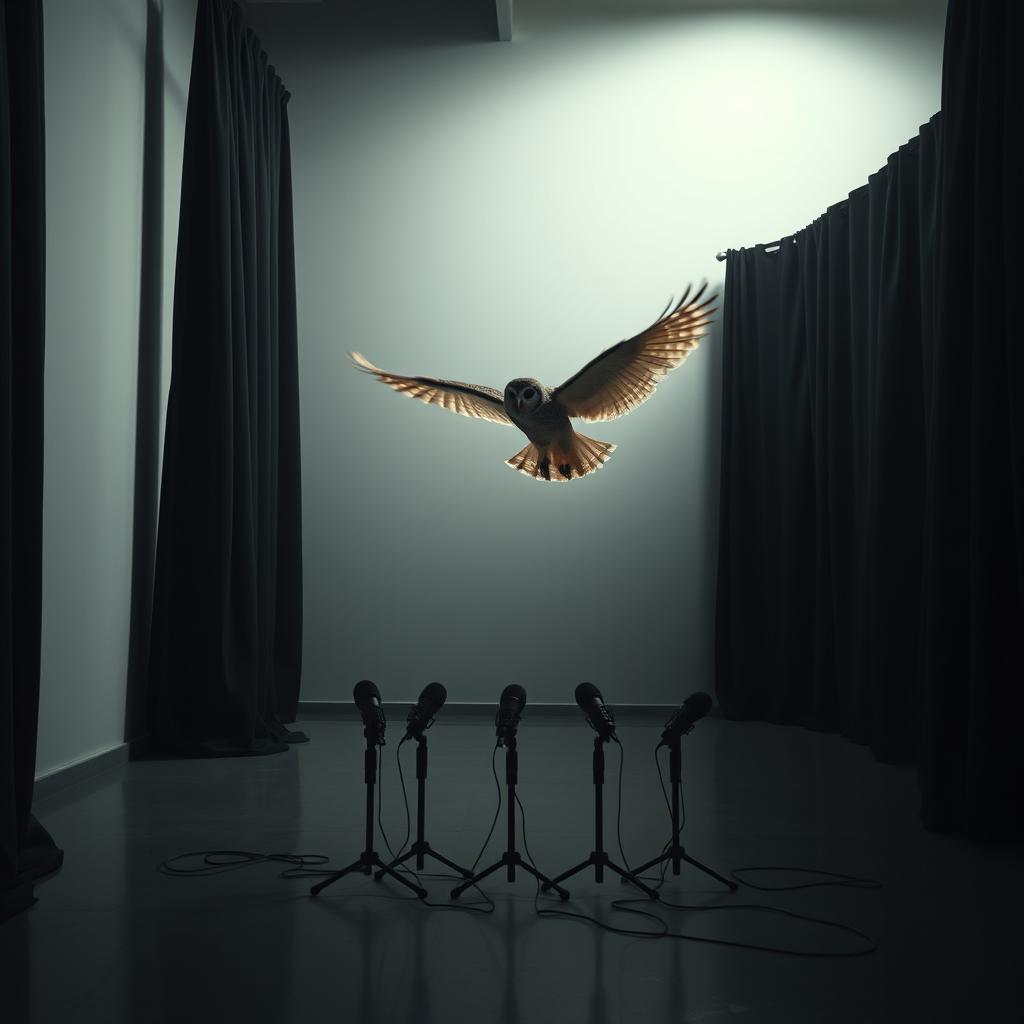 A hyper-realistic vertical image for a book cover featuring an owl in flight, although the owl remains indistinct and partially obscured