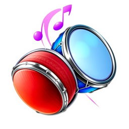 A dynamic game icon featuring two drums artistically positioned against a bright white background