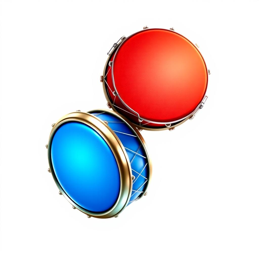 A dynamic game icon featuring two drums artistically positioned against a bright white background